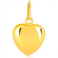 9K yellow gold pendant - convex heart, mirror-polished, double-faced