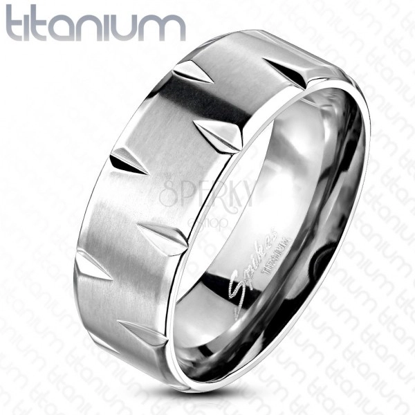 Titanium ring - satin finish adorned with cuts
