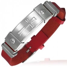Red leather bracelet with steel cross