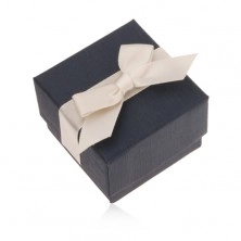 Blue gift box for ring, pendant and earrings, beige ribbon