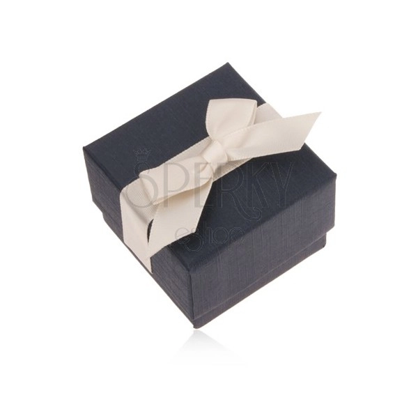 Blue gift box for ring, pendant and earrings, beige ribbon
