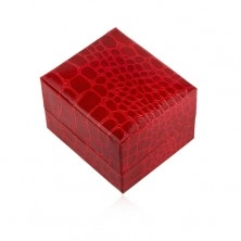 Shiny gift box for ring, red colour, crocodile pattern