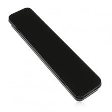 Elongated metal box in black hue for chain and watch, matt surface