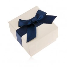 White gift box for ring, pendant or earrings, blue bowknot