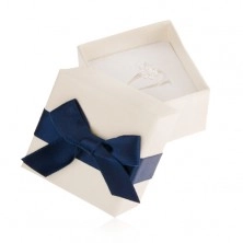 White gift box for ring, pendant or earrings, blue bowknot