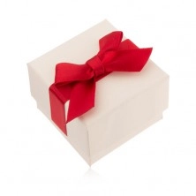 White gift box for ring, pendant and earrings, red bowknot