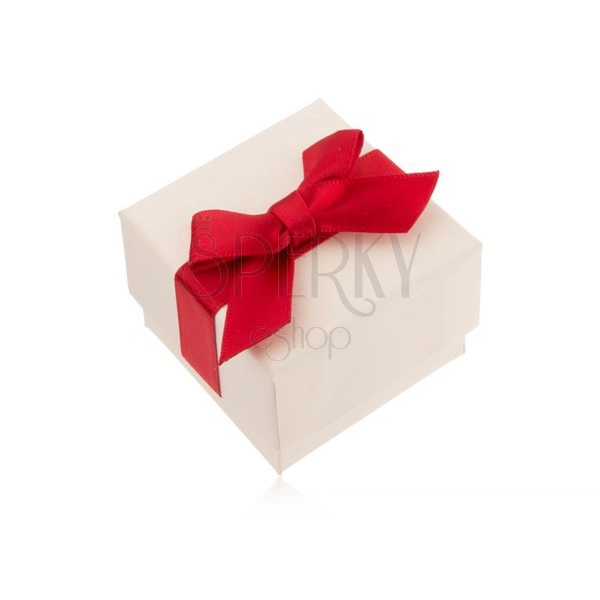 White gift box for ring, pendant and earrings, red bowknot