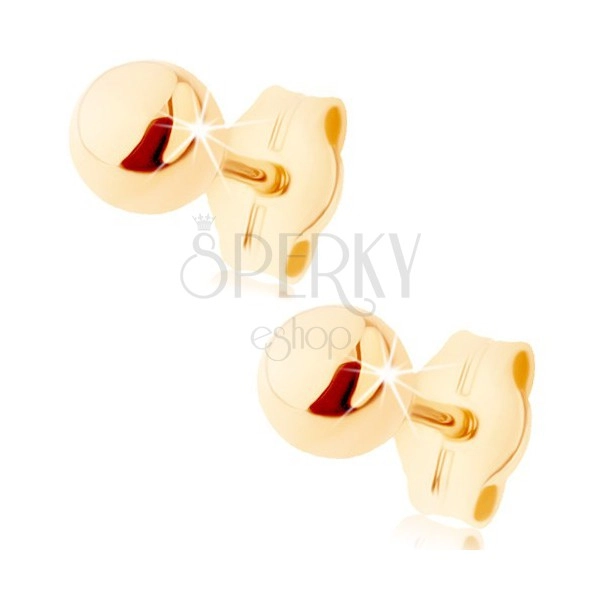 375 gold earrings - small glossy ball, studs