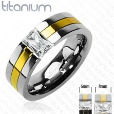 Titanium band with stripe in gold color and zircon
