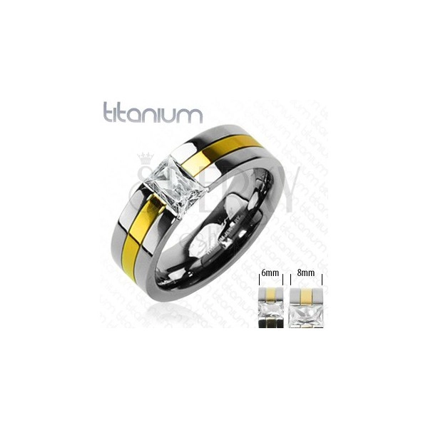 Titanium band with stripe in gold color and zircon