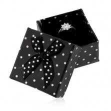Paper box for ring or earrings, black with white polka dots