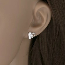 925 silver earrings, asymmetrical heart outline, clear zircons