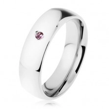 Wider steel band, silver colour, tiny zircon in violet shade