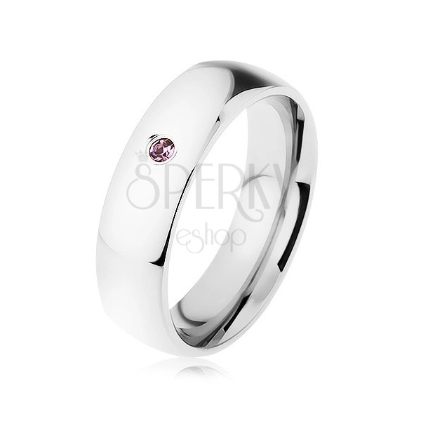 Wider steel band, silver colour, tiny zircon in violet shade