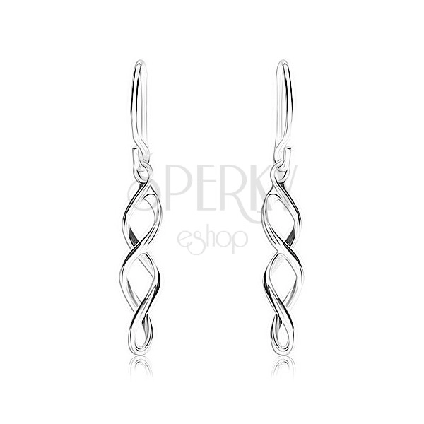 Earrings made of 925 silver, two glossy twisted lines on Afrohook