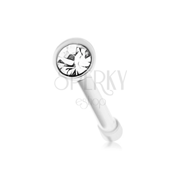 Straight nose piercing, stainless steel, small clear zircon