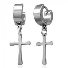 Hinged snap earrings made of stainless steel, silver colour, shiny cross