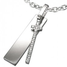 Stainless steel pendant - ID plate and zirconic cross
