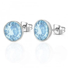Stud earrings, 316L steel, ground zircon in blue colour