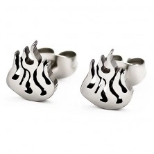 Stud earrings, 316L steel, silver hue, small flame