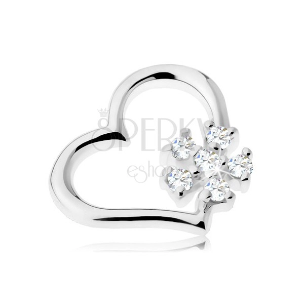 925 silver pendant - shiny heart-shaped contour, clear zircon flower