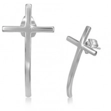 Stud earrings, 316L steel, silver colour, cross with bent arm
