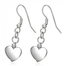 Steel earrings, silver hue, shiny and flat reversible hearts