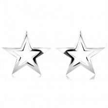 Stud earrings, 316L steel, large star-shaped contour in silver tone