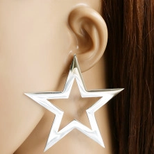 Stud earrings, 316L steel, large star-shaped contour in silver tone