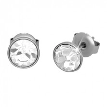 Stud earrings, 316L steel, silver tone, transparent zircon, 7 mm