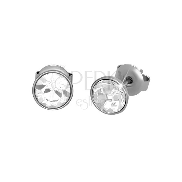 Stud earrings, 316L steel, silver tone, transparent zircon, 7 mm