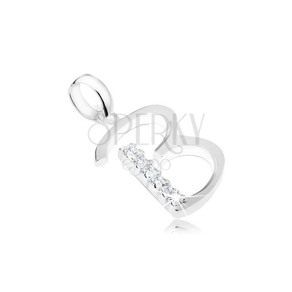 Pendant made of 925 silver, capital letter B adorned with clear zircon line