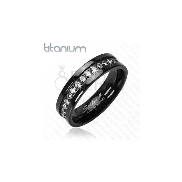 Black titanium ring with embedded zircons alongside whole perimeter