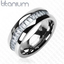 Titanium ring with embedded rectangular zircons