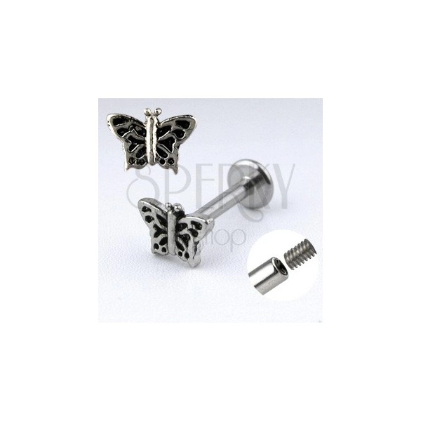 Chin labret steel piercing - butterfly with wings adorned with cuts