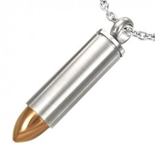 Stainless steel cartridge pendant with copper coloured bullet