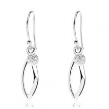 925 silver earrings, shiny grain outline, glossy bead, hooks
