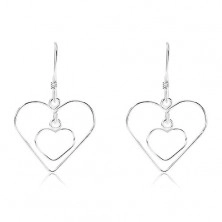 925 silver earrings, two thin symmetrical heart outlines, Afrohooks