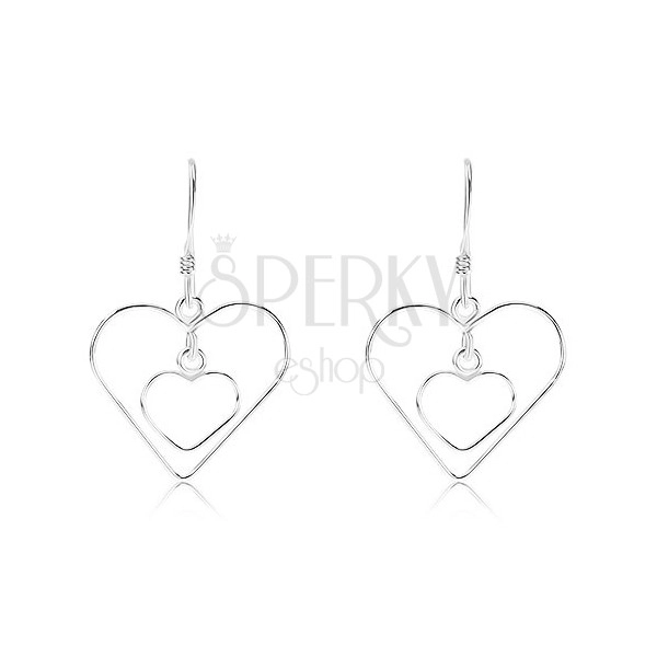 925 silver earrings, two thin symmetrical heart outlines, Afrohooks