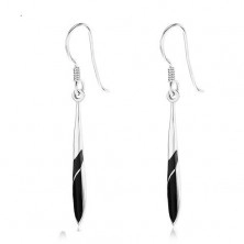Earrings made of 925 silver, narrow teardrop, black onyx, African hook