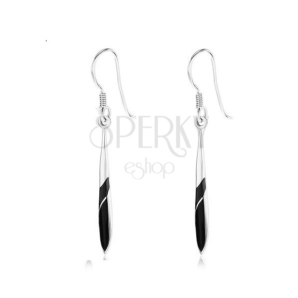 Earrings made of 925 silver, narrow teardrop, black onyx, African hook