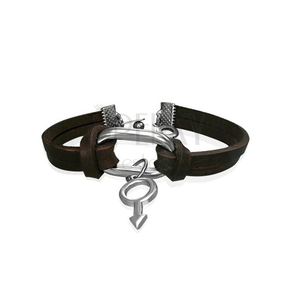 Brown bracelet made of leather - steel gender symbol