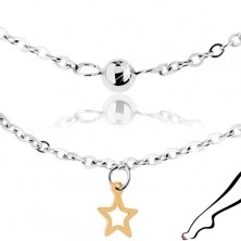 Steel anklet in silver colour, shiny beads and star-shaped outlines
