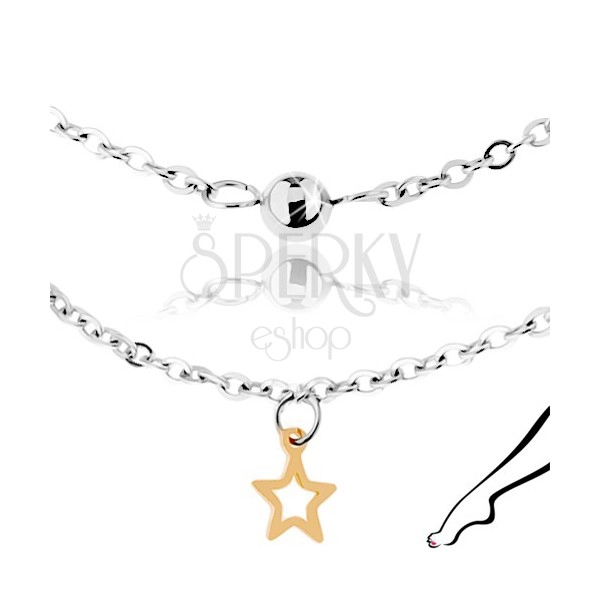 Steel anklet in silver colour, shiny beads and star-shaped outlines