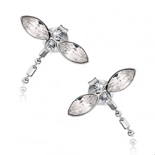 Earrings made of 925 silver, dragonfly with clear Swarovski crystals, studs