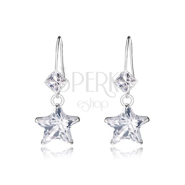925 silver earrings, clear Swarovski crystals, rhombus, star