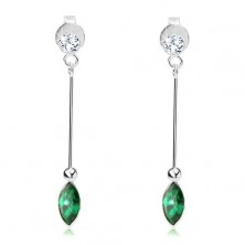 925 silver earrings, clear round and green grain Swarovski crystal