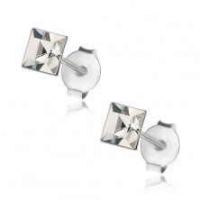 Stud earrings - 925 silver, clear Swarovski crystal - square, 4 mm