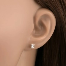 Stud earrings - 925 silver, clear Swarovski crystal - square, 4 mm