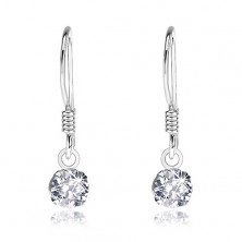 Earrings made of 925 silver, round shimmering clear zircon in mount, 4 mm